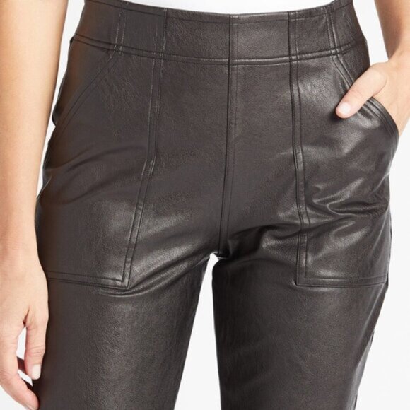 SPANX Faux Leather Jogger Pants High Waist Ruched Goth Y2K Black Women's XL - Picture 2 of 16